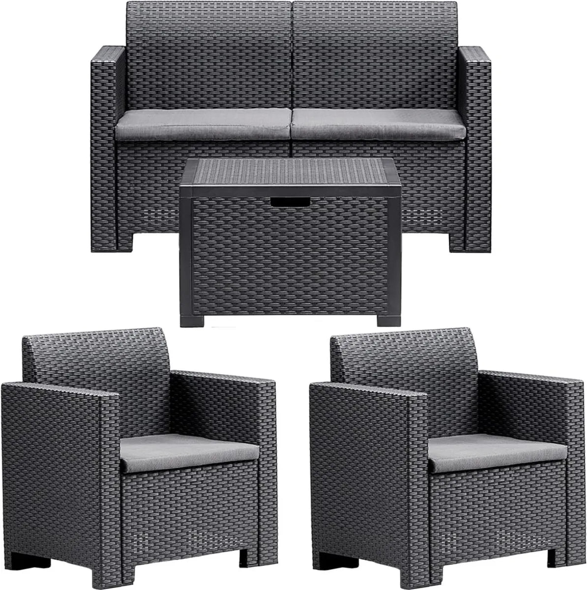 Set Divani Nebraska 2 con Tavolino, Colore Antracite, 281x155x79 cm