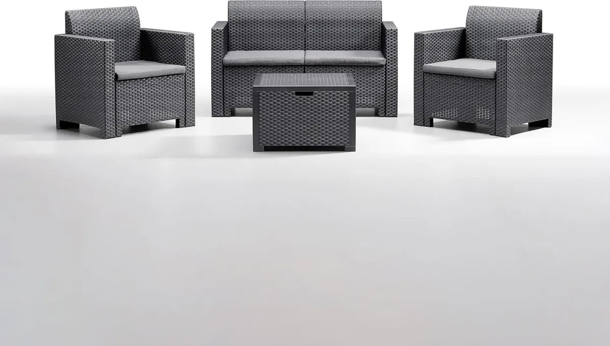 Set Arredo Giardino 4 Pezzi in Polipropilene con Tavolino e Cuscini - Elegante e Confortevole