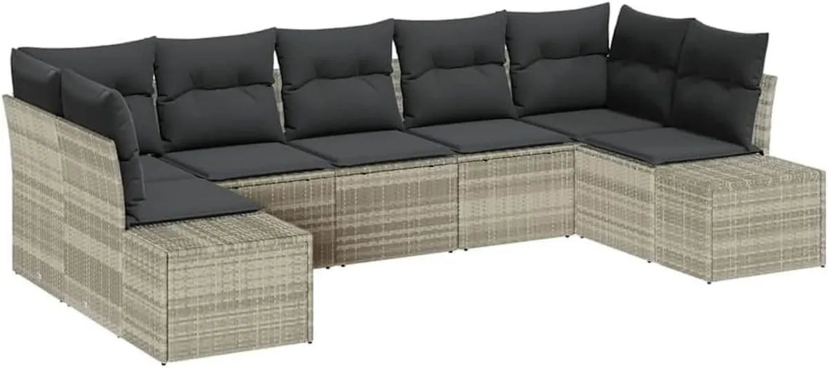 Set Salotto da Giardino 7 Pezzi in Rattan Sintetico Grigio Chiaro, Resistente UV, Mobili Modulare Outdoor