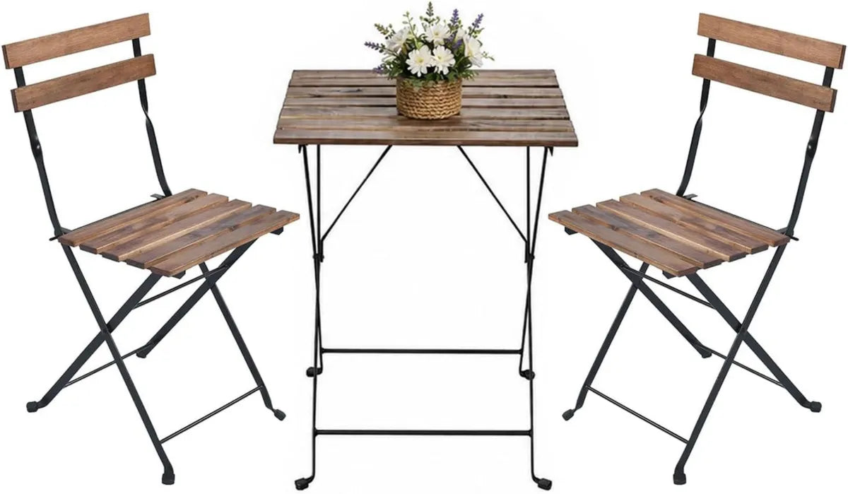 Set Bistro Brigros: Tavolo e 2 Sedie in Acacia Marrone per Giardino ed Esterno