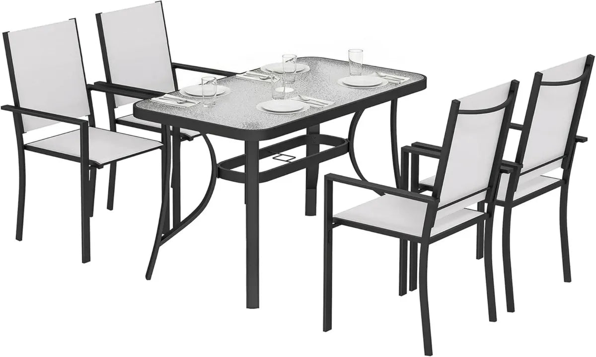 Outsunny Set Pranzo da Giardino 5 Pezzi con Sedie Impilabili e Tavolo in Vetro