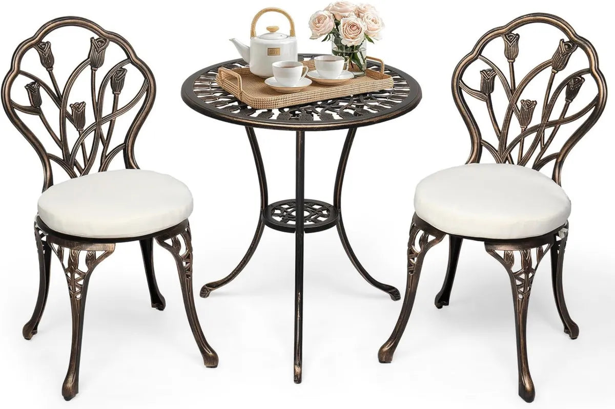 Set Bistrot da Giardino in Alluminio con Cuscini e Foro Ombrellone