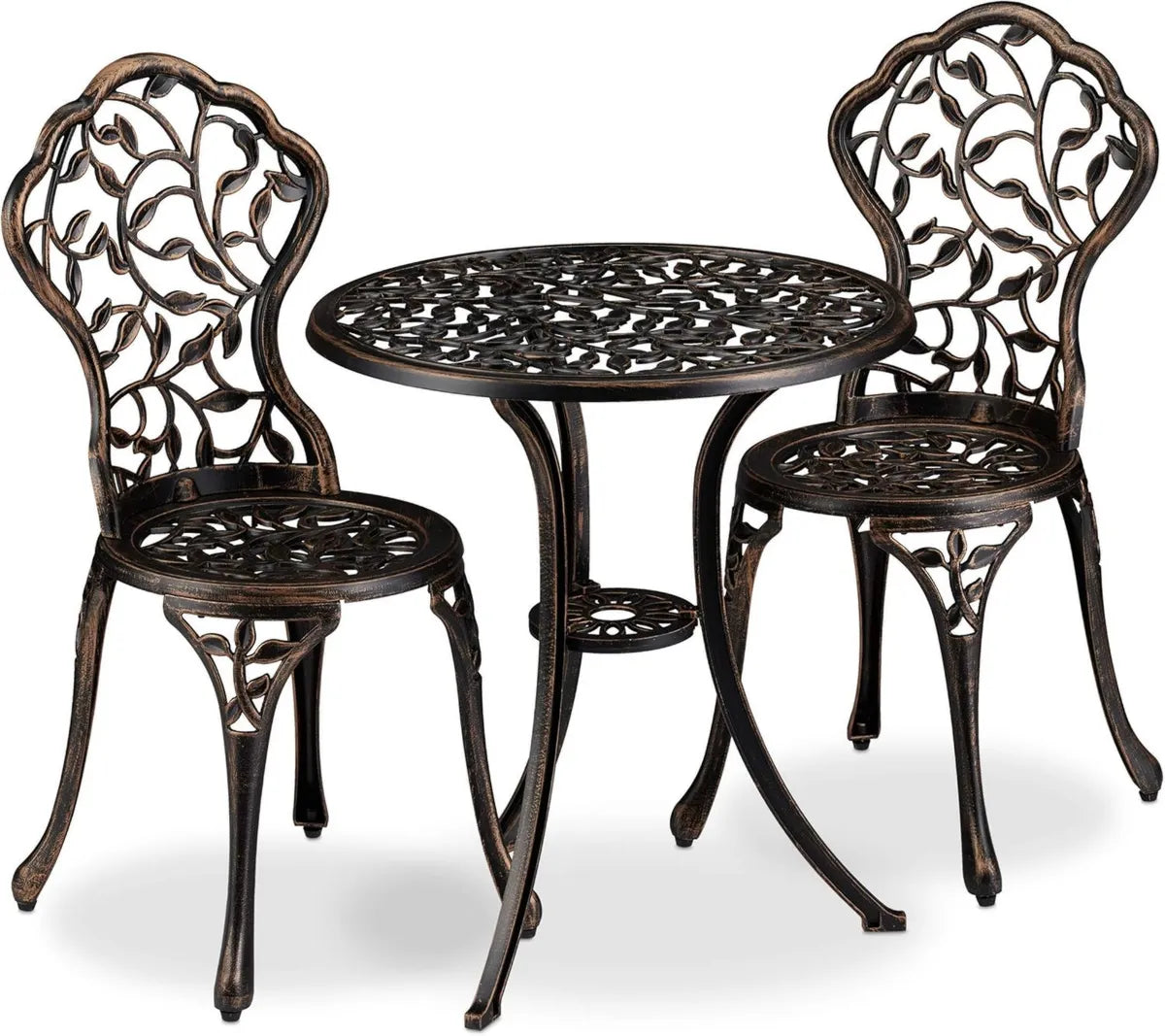Set da Balcone in Alluminio, Tavolo e Sedie Bistrot Bronzo, 3 Pezzi