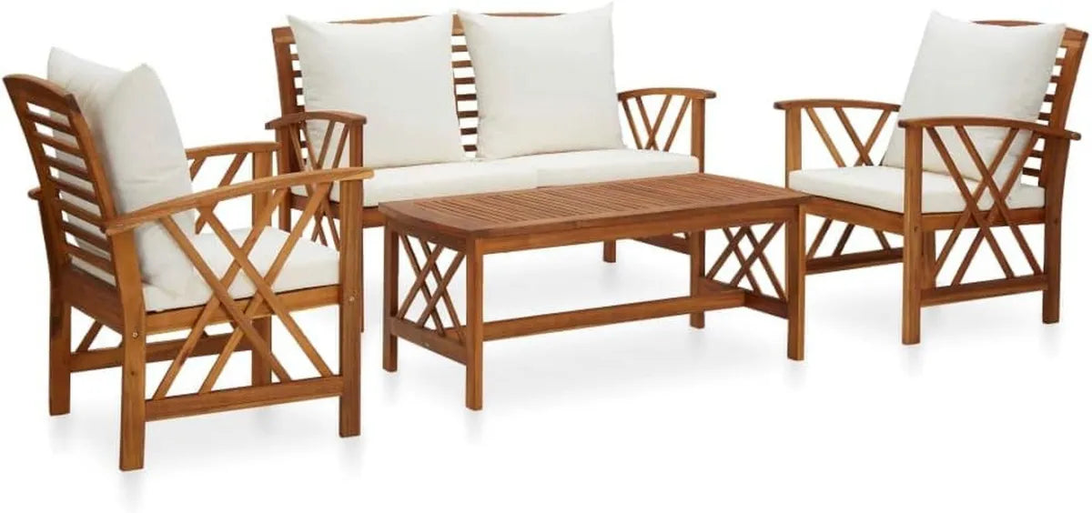 Set Arredo Giardino 4 Pezzi in Acacia Massiccia con Cuscini