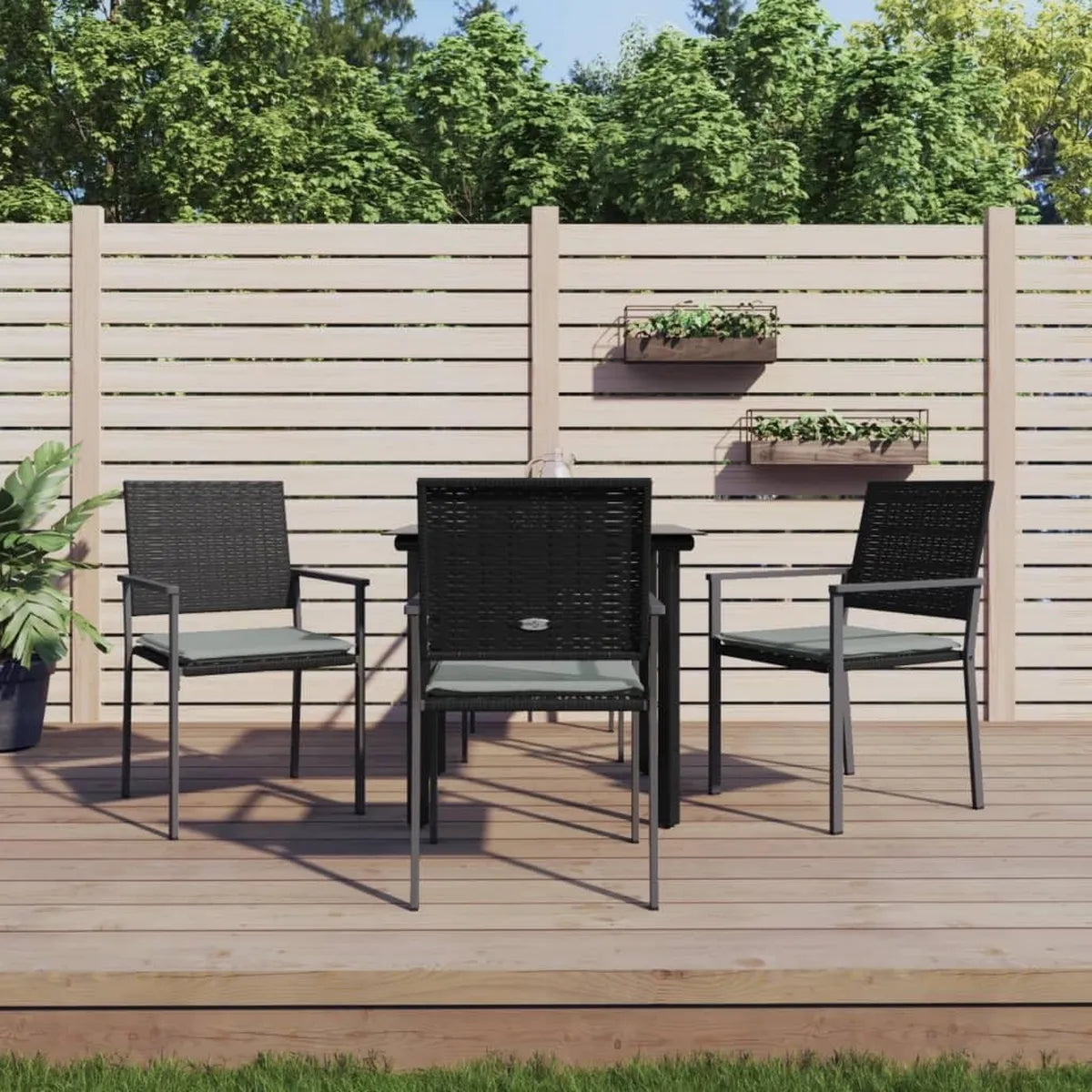 Set da giardino in polyrattan e acciaio con cuscini, 5 pezzi per esterni
