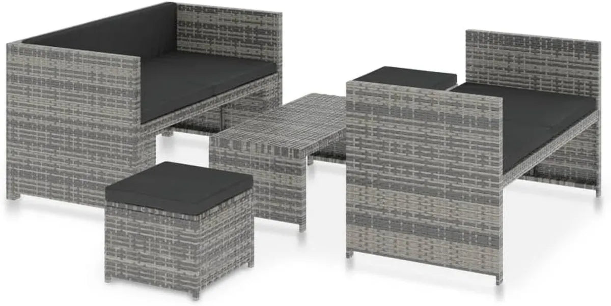 Arredo da Giardino in Polyrattan Grigio con Cuscini - Perfetto per Terrazze e Balconi