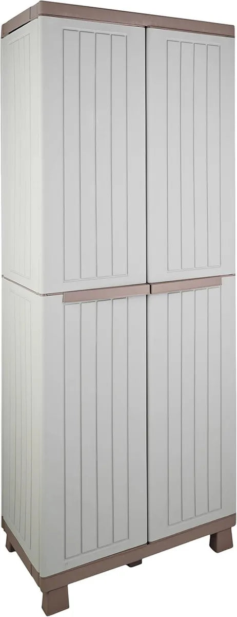 Armadio da Esterno e Interno in Plastica Effetto Legno con 2 Ante e 3 Ripiani, 68x39x170 cm