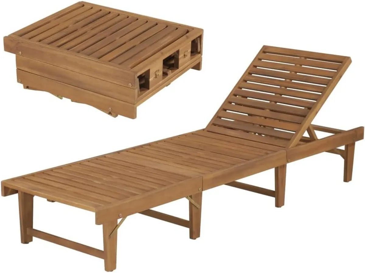 Lettino Prendisole Pieghevole in Acacia Massello per Giardino e Patio