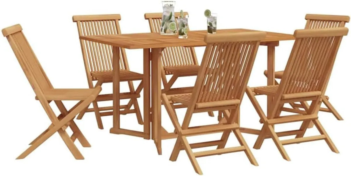 Set Pranzo da Giardino 7 Pezzi in Teak Massiccio Marrone, Arredo Moderno per Esterni