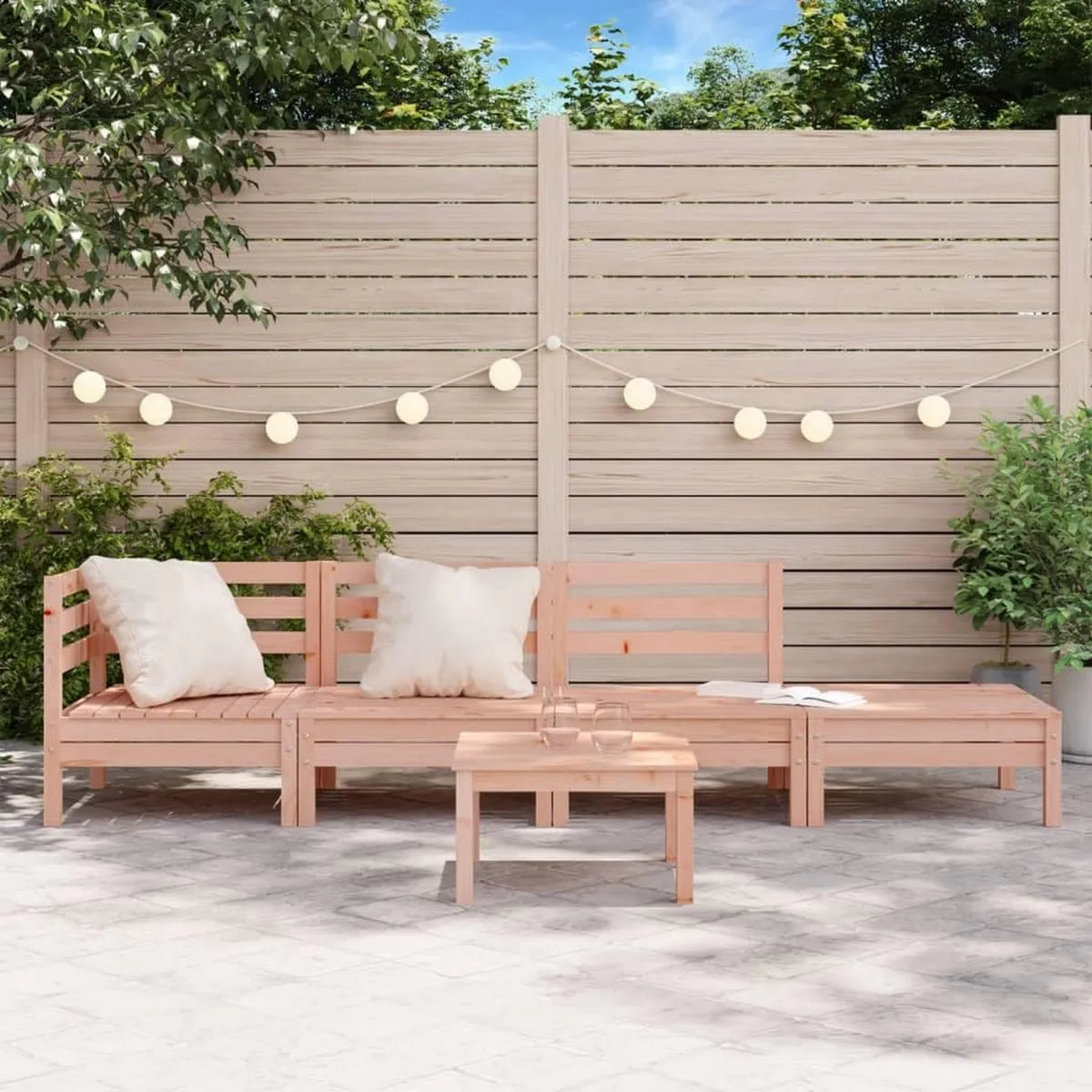 Set Divano Modulare da Giardino in Legno di Douglas per 4 Persone