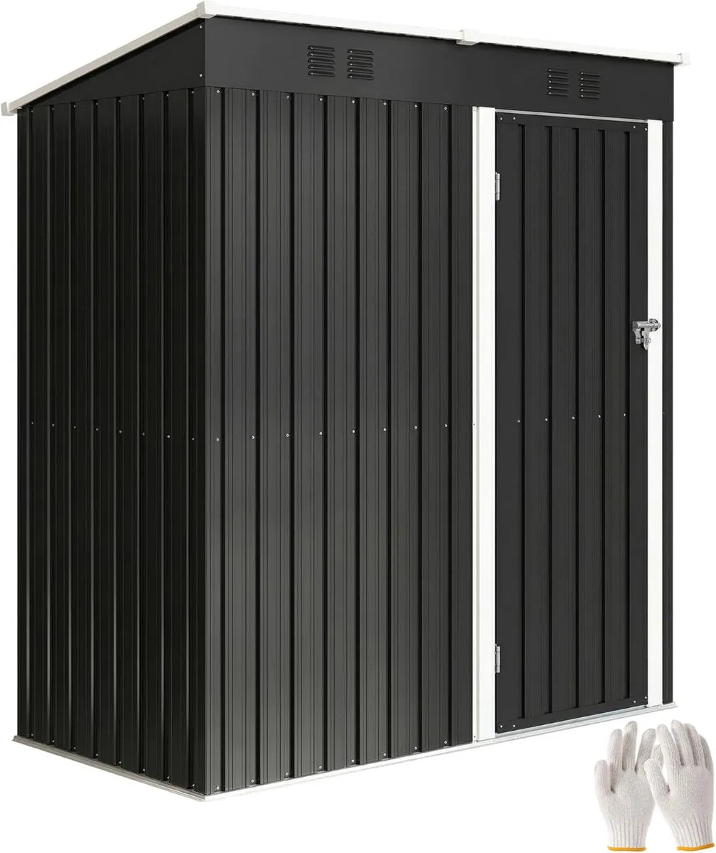 Casetta da Giardino in Acciaio Zincato con Tetto a Spiovente e Porta Sicura, 163x90x179 cm, Grigio Scuro