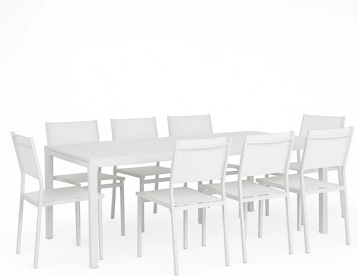 Tavolo da Giardino Allungabile in Alluminio con Doghe Moderne, Set 8 Sedie - Bianco