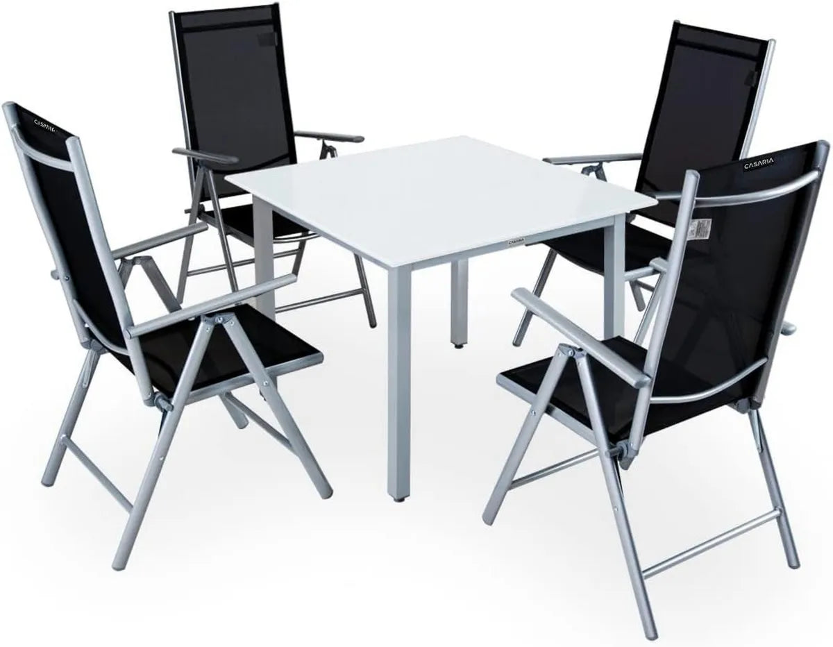 Set Pranzo da Giardino in Alluminio con Tavolo e Sedie Regolabili