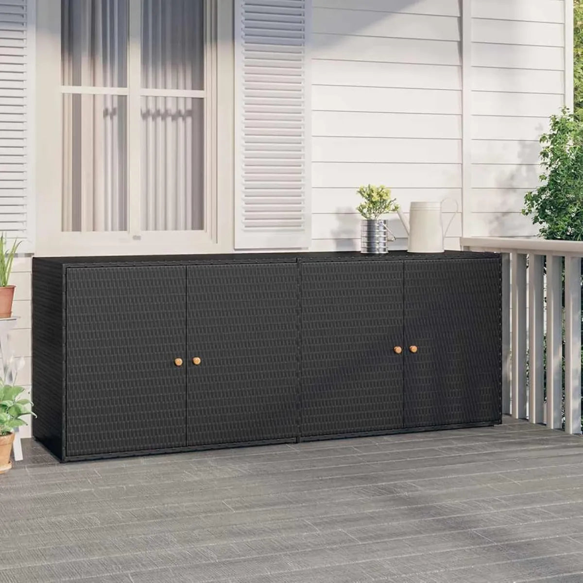 Mobile da Giardino in Rattan Sintetico Nero, Armadio Portaoggetti per Esterni 198x55,5x80 cm