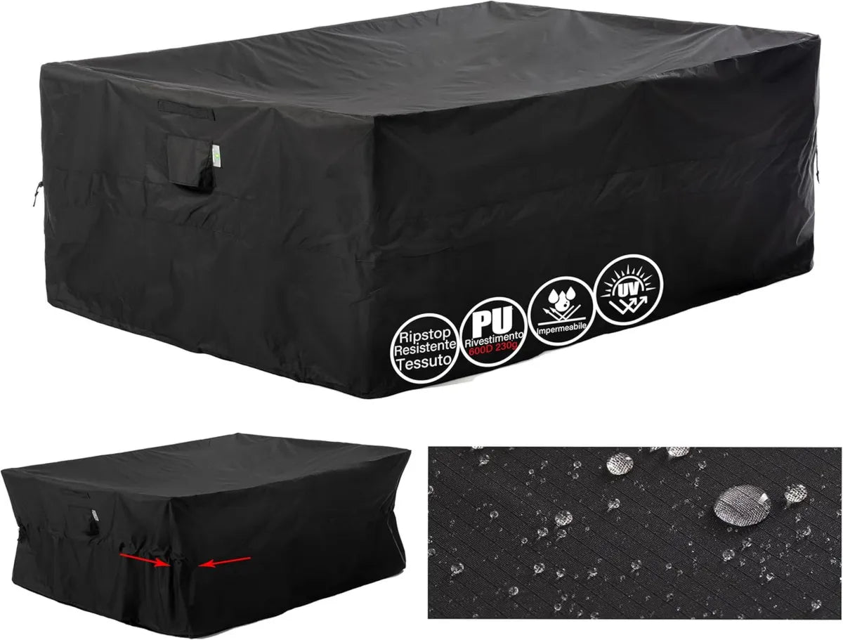 Copertura Impermeabile per Sedie da Giardino Impilabili, 274x208x84cm, Nera