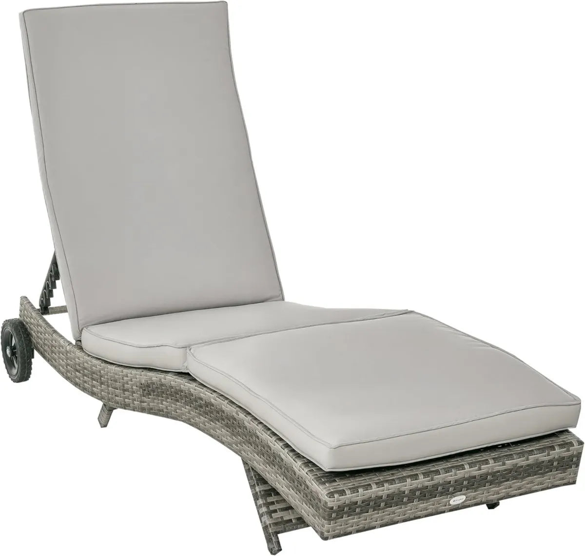 Lettino da Giardino in Rattan con Schienale Regolabile e Cuscino, 207x70x70cm, Grigio