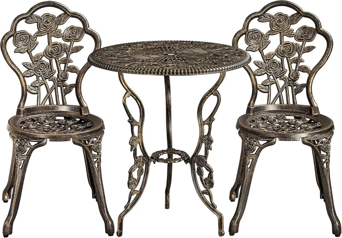 Set da Giardino 3 Pezzi in Alluminio Bronzo con Motivo Rosa