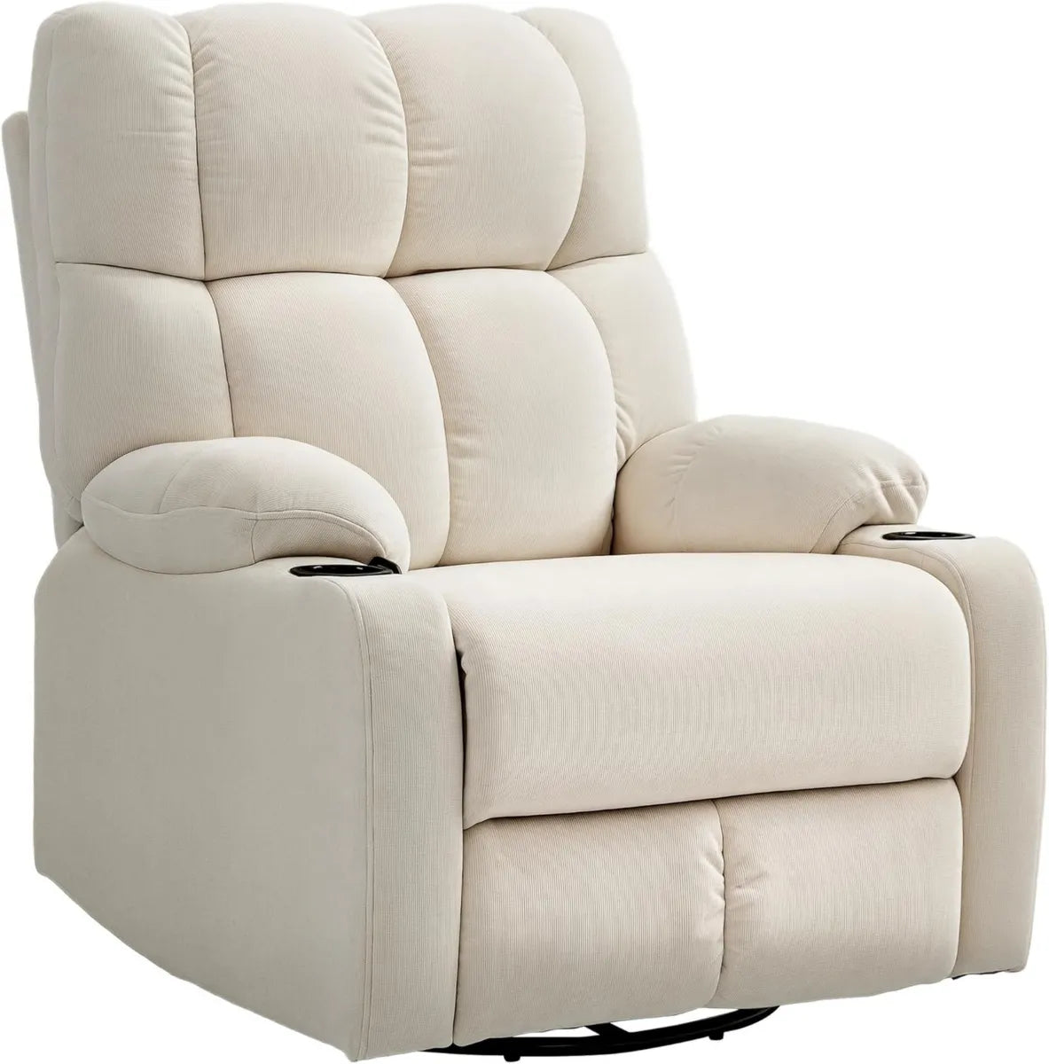 Poltrona Relax Girevole Reclinabile 135° con Portaoggetti e Funzione Dondolo, Tessuto Lino Beige