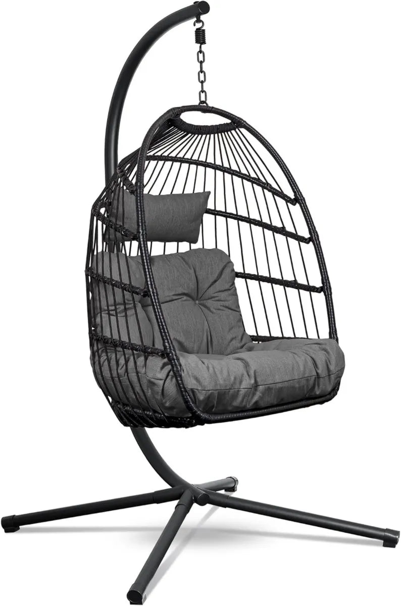 Sedia Egg Sospesa con Supporto e Cuscini per Interni ed Esterni, Capacità 150kg, Grigio Scuro