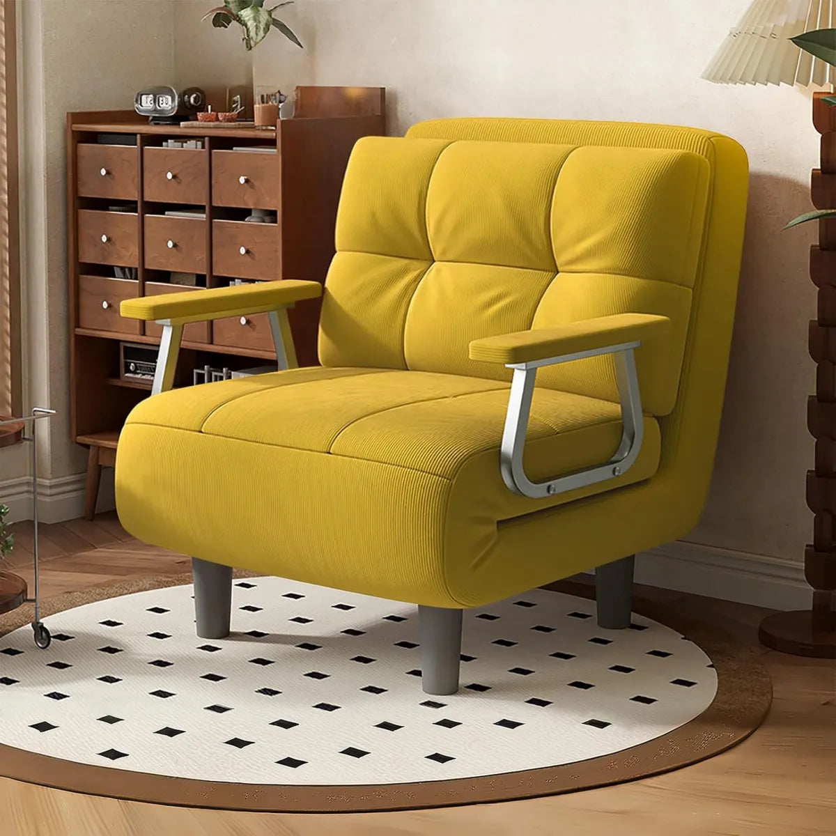 Poltrona Letto Singola Fabulcozy con Comfort Eccellente, Cuscini Sfoderabili, Braccioli e Gambe in Metallo (Giallo)