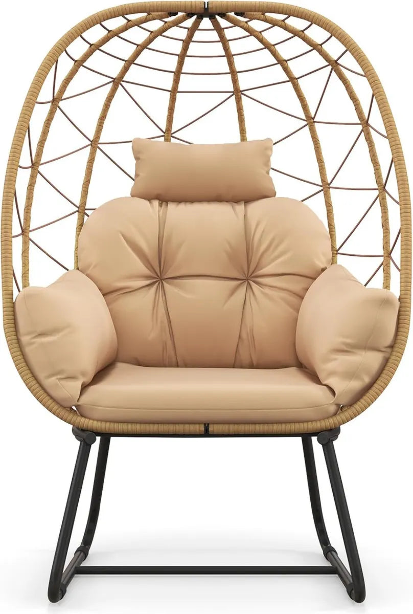 Poltrona in Rattan per Esterni con Cuscino Rimovibile, Spazio per Balcone e Giardino, Beige