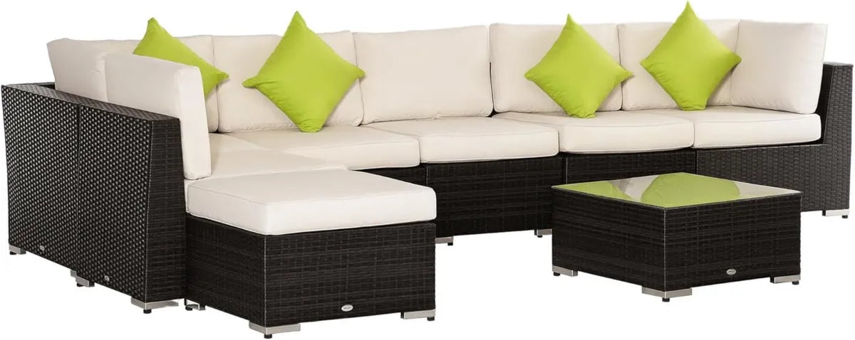 Set Salotto da Giardino in Rattan e Alluminio, 8 Pezzi con Divani e Tavolino Outsunny