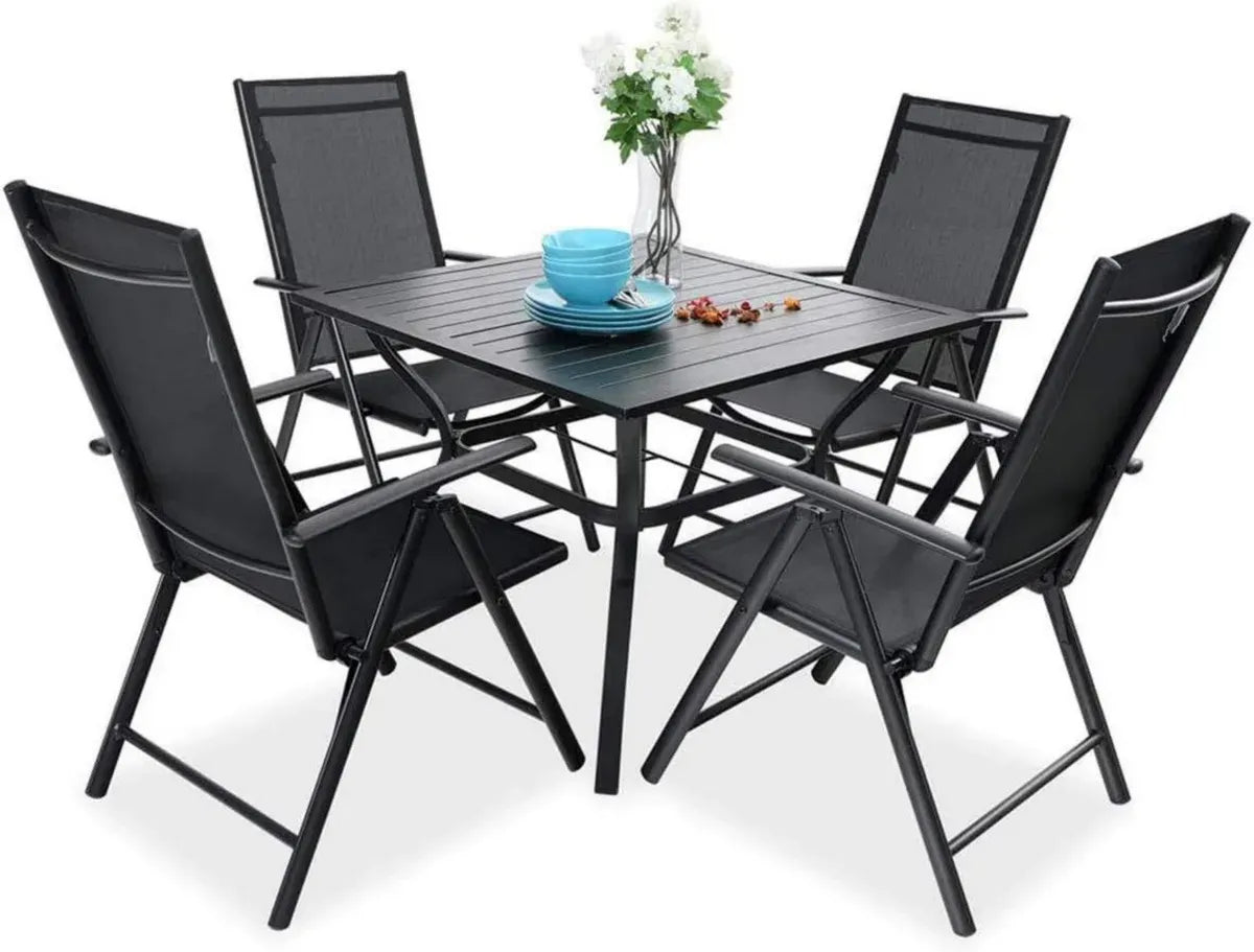 Elegante Set da Giardino con Tavolo in Metallo e Sedie in Alluminio Nero
