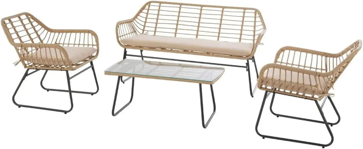 Set Mobili da Giardino Moderno in Alluminio e Rattan per 4 Persone
