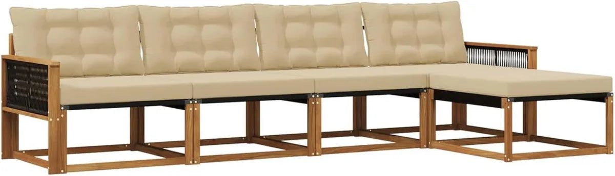 Set Divano da Giardino in Rattan con Cuscini 5 Pezzi, Design Moderno, Naturale e Beige, Arredo Resistente per Esterni