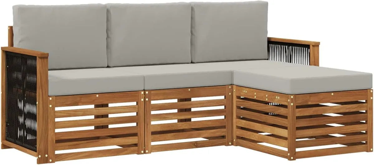 Set Divano da Esterno 4 Pezzi, Naturale e Grigio Chiaro, Mobili da Giardino Comodi e Moderni