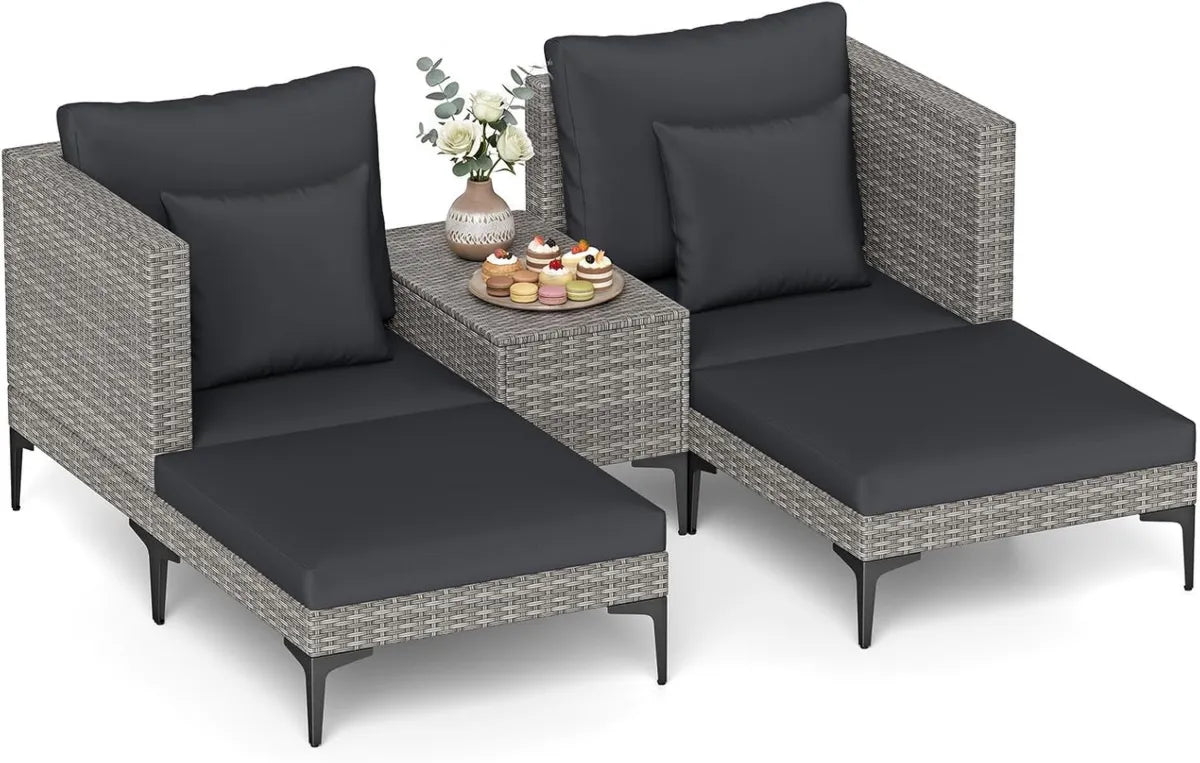 Set Salotto da Giardino in Rattan 5 Pezzi con Cuscini, Mobili per Esterno su Balcone e Terrazzo