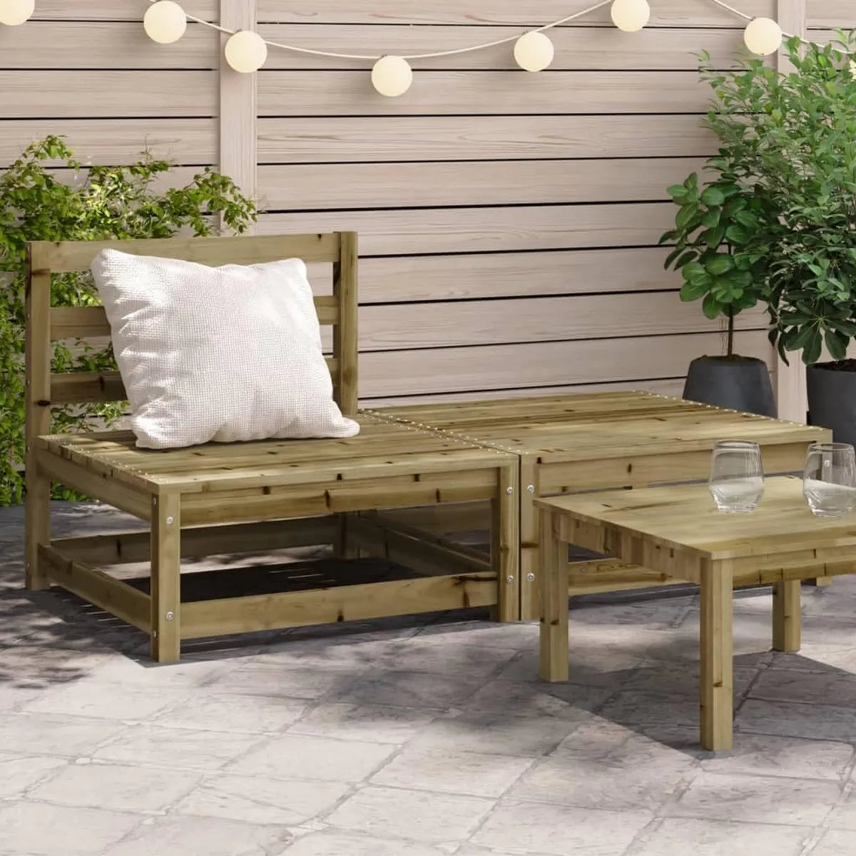 Divano da Giardino in Legno di Pino con Poggiapiedi, Set Elegante Senza Braccioli