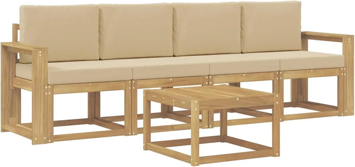 Set Divani da Esterno 5 Pezzi con Cuscini, Bianco e Beige, Design Moderno per Giardino