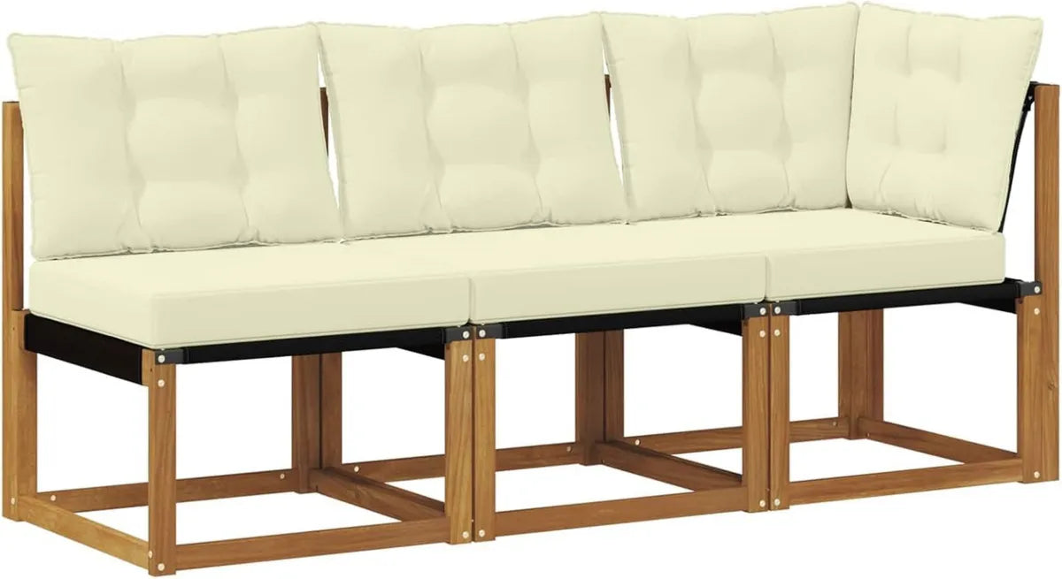 Divano Angolare da Esterno in Legno di Acacia, Set 3 Pezzi per Balcone, Resistente e di Tendenza