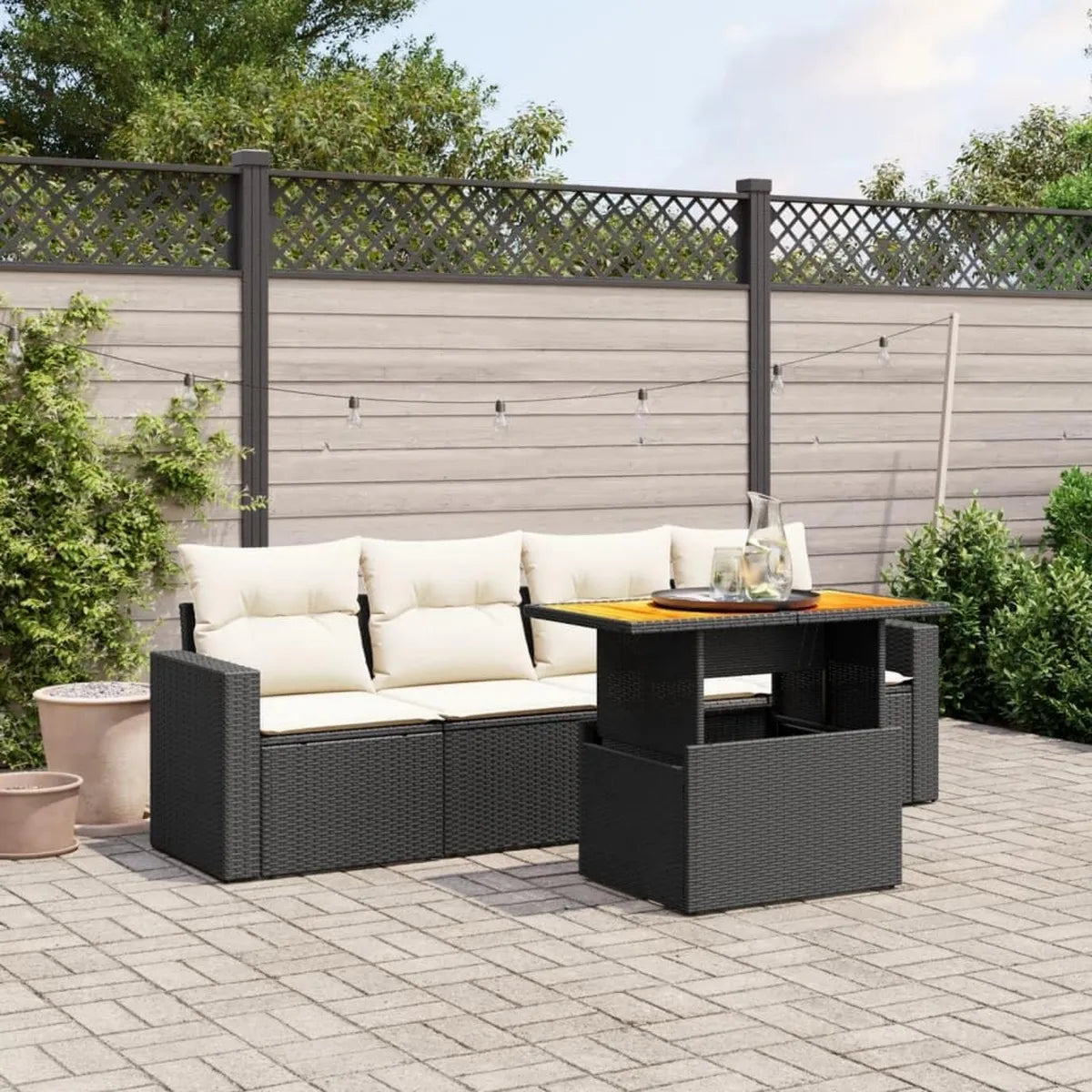 Set Divani da Giardino 5 pezzi con Cuscini in Polyrattan Nero - Arredo Esterno Modulare
