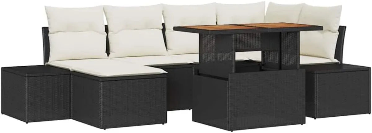 Set Divano da Giardino Modulabile con Contenitori Nero in Rattan Sintetico