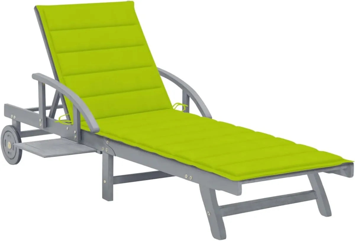 Lettino Prendisole in Acacia con Cuscino per Giardino e Piscina