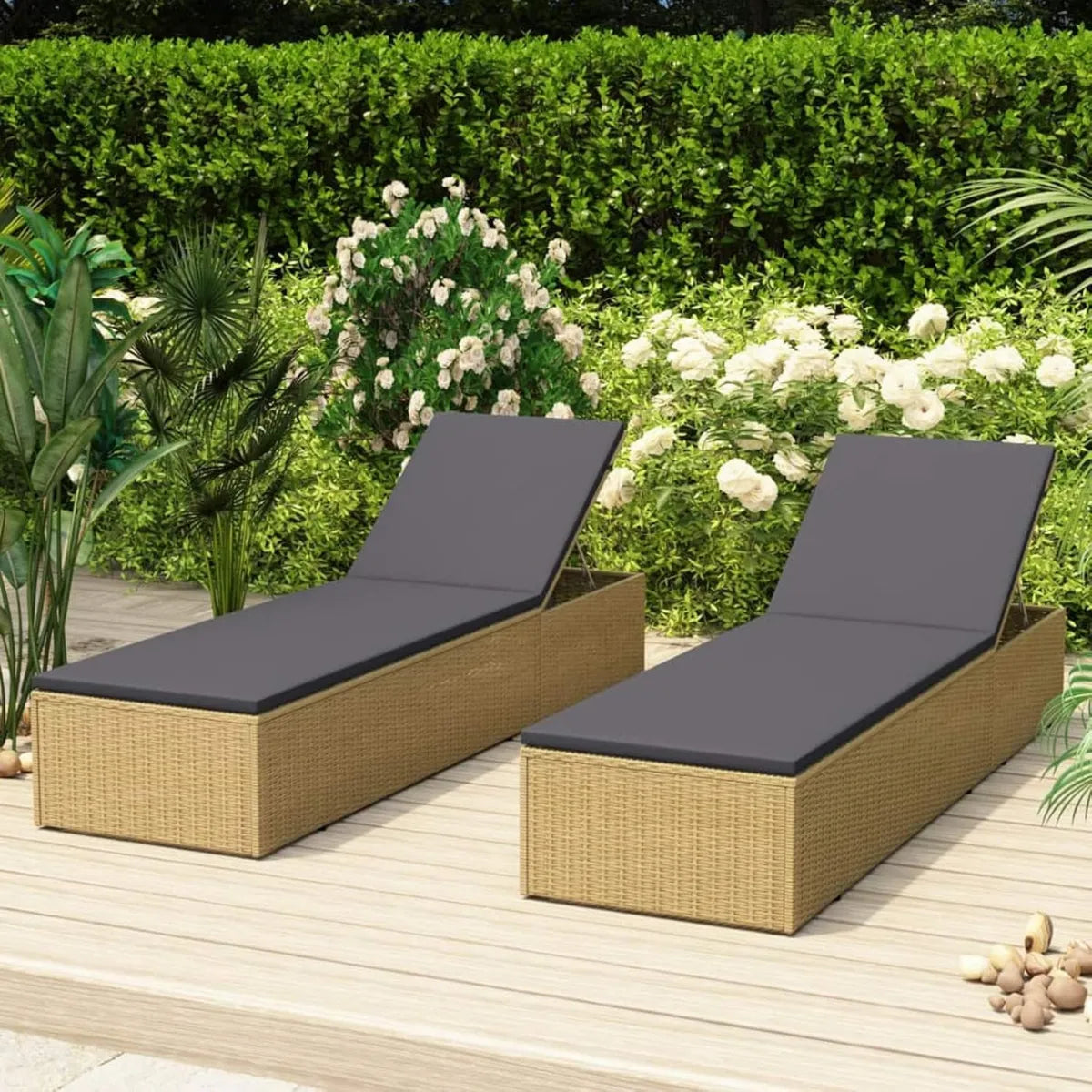 Lettino Prendisole in Polyrattan per Giardino e Piscina, Colore Marrone e Grigio Scuro, Ideale per Esterni
