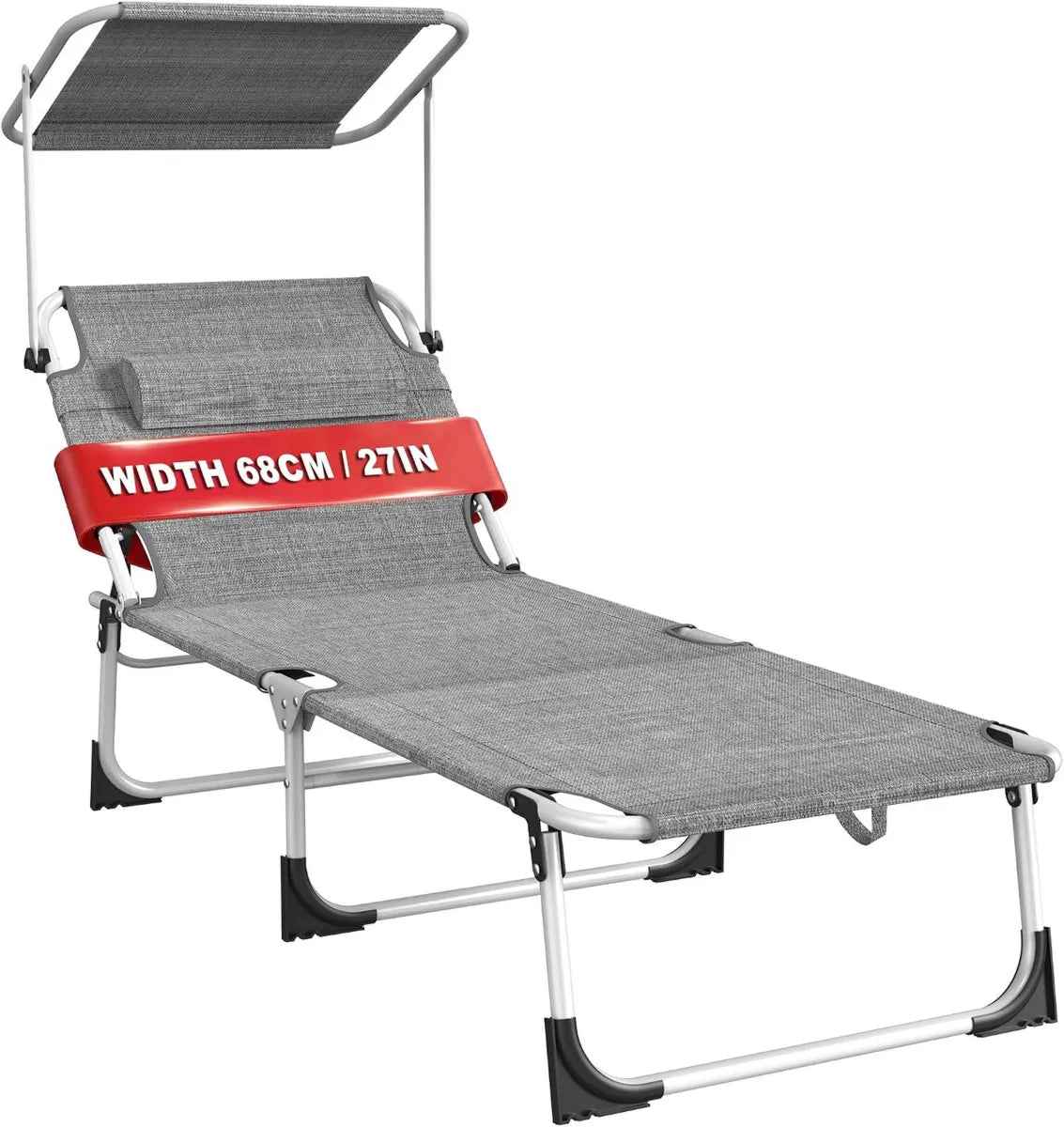 Lettino Prendisole Pieghevole con Tetto Regolabile e Tasca Laterale, 195x68 cm, Resistente e Stabile, Ideale per Esterno