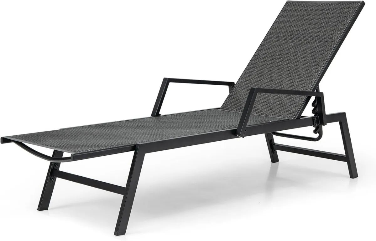 Lettino Prendisole in Rattan con Schienale Regolabile, Ideale per Giardino e Terrazza