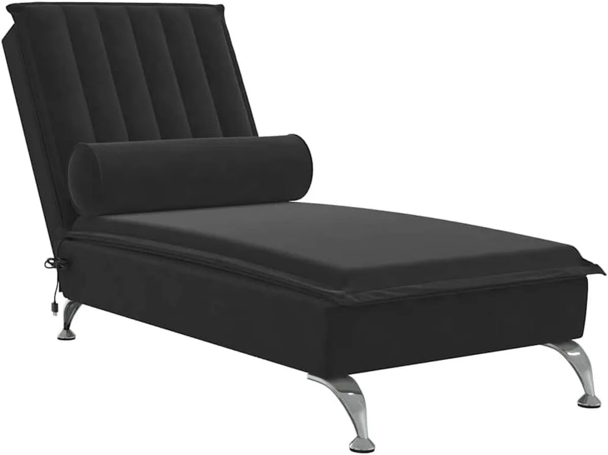 Poltrona Relax in Velluto Nero con Cuscino, Chaise Longue Moderna