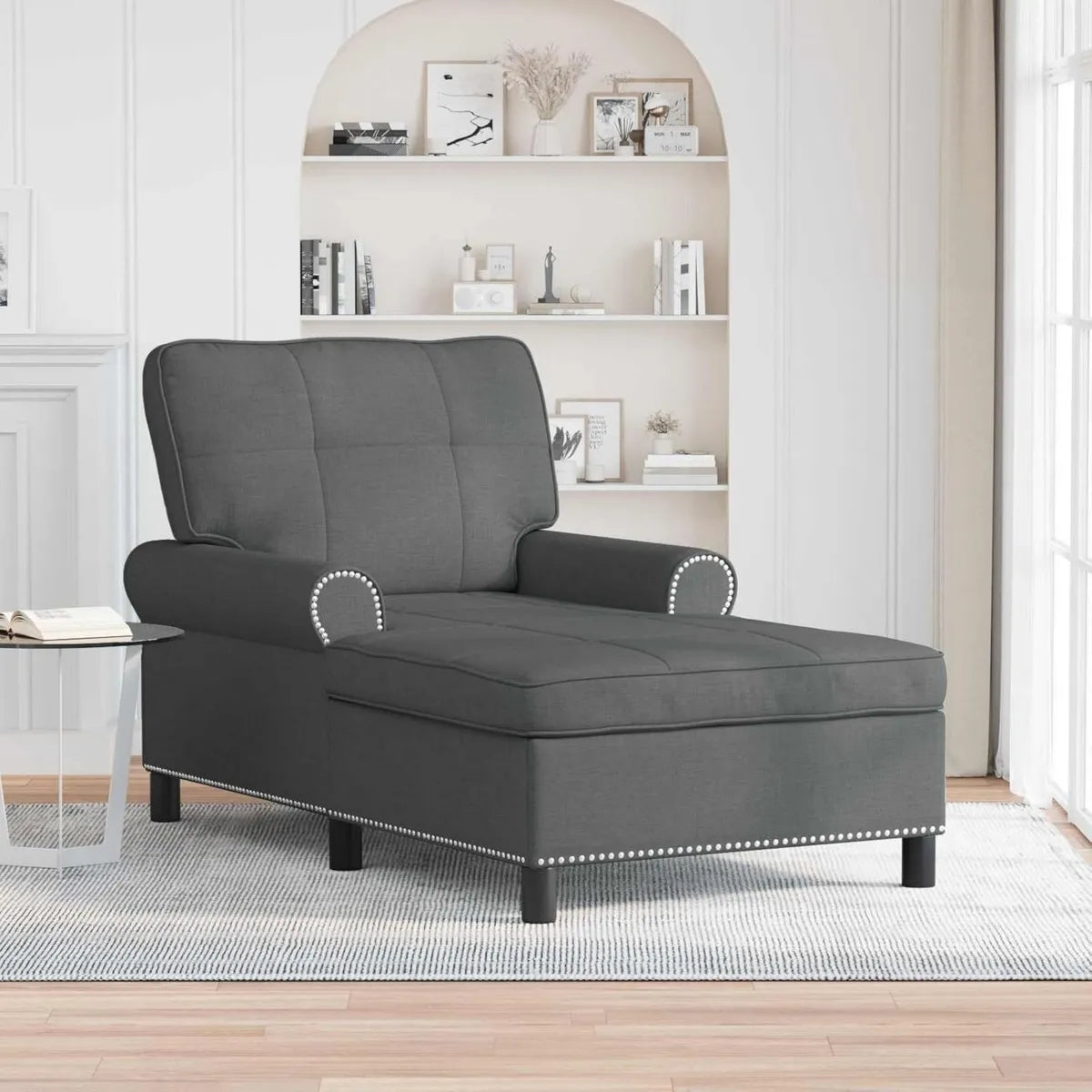 Chaise Longue Imbottita Moderne con Cuscino, Grigio Scuro, 91 x 157 x 91 cm, Divano per Soggiorno, Comfort e Stabilità