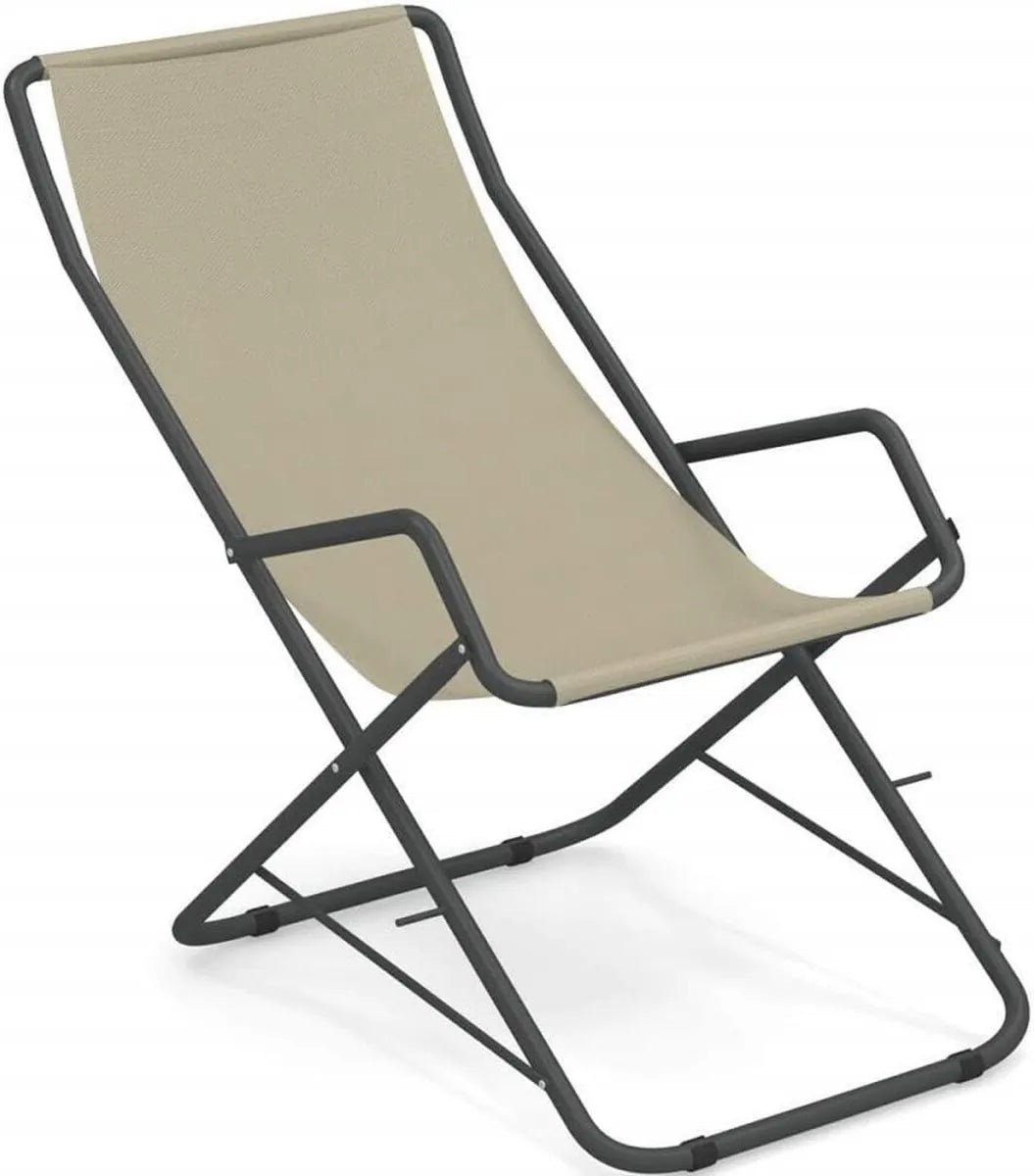 Sedia a Dondolo Pieghevole Emu Bahama in Ferro Antico con Telo Beige