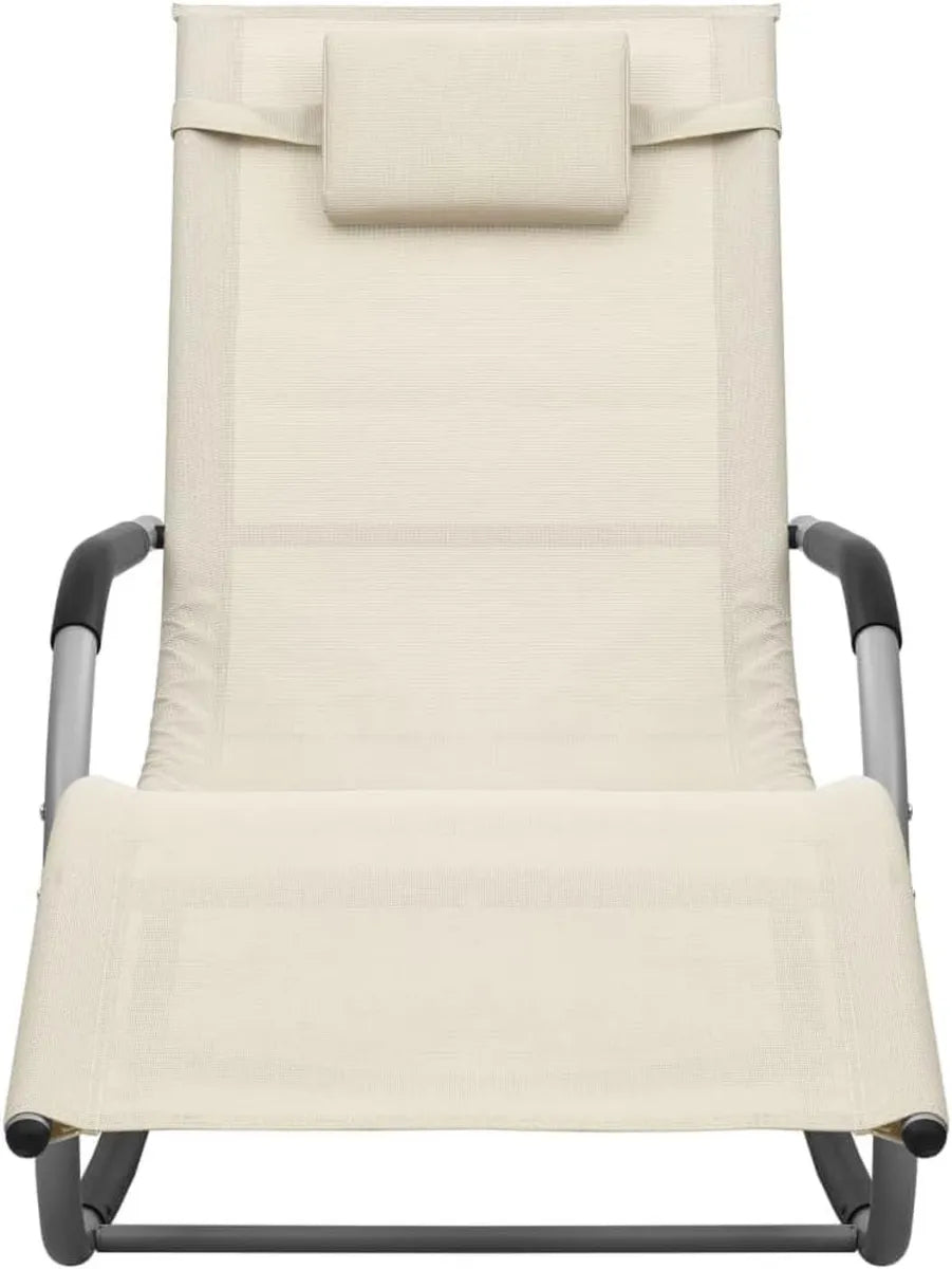 Sdraio da Giardino in Textilene Crema e Grigio con Tasca Rimovibile e Cuscino Resistente