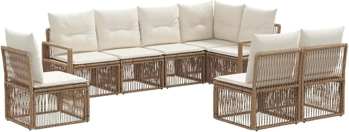 Set Divani da Giardino in Rattan Sintetico Beige, 8 Pezzi, Resistente, Modulare e Moderno