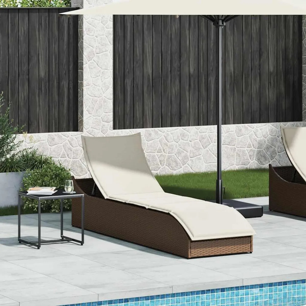 Sdraio in Rattan Pieghevole con Cuscino, Regolabile a 3 Livelli, 200x59x79 cm