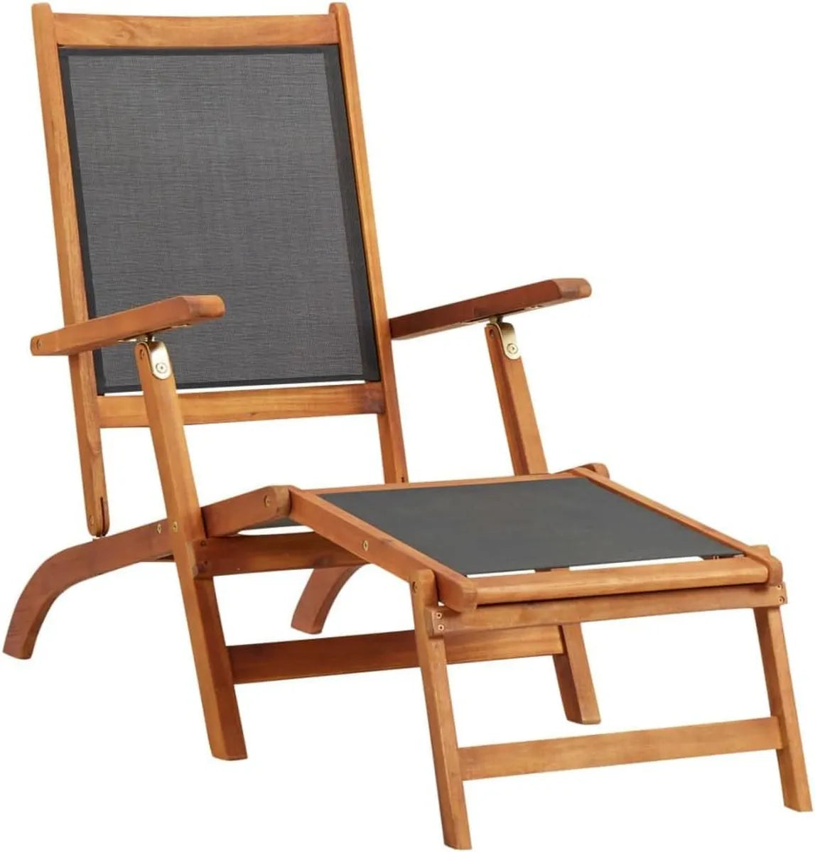 Lettino relax in acacia e textilene, schienale regolabile, per esterno, colore marrone