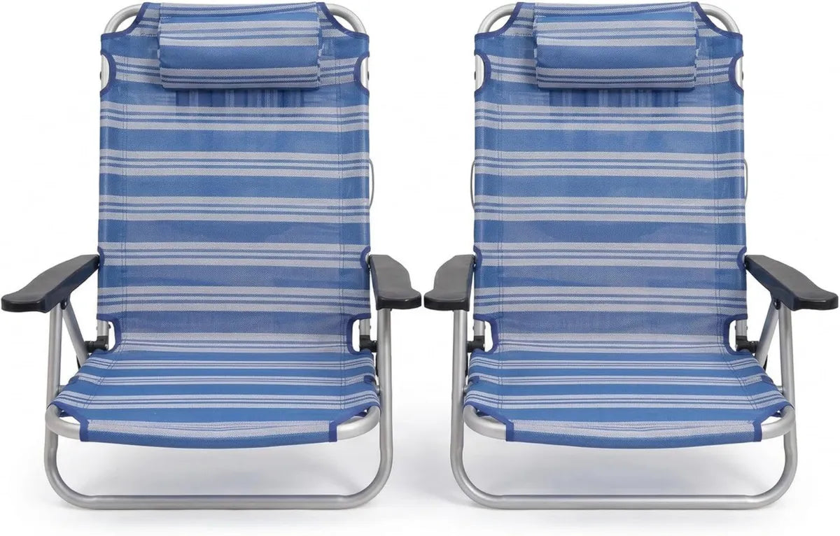 Set di 2 Lettini Pieghevoli in Alluminio e Texline, Blu Spiaggina Bassa