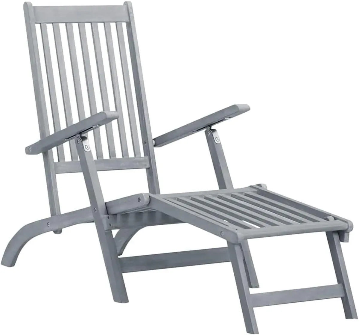 Lettino Pieghevole in Acacia per Giardino con Cuscino Grigio 100% Poliestere, 3 Posizioni