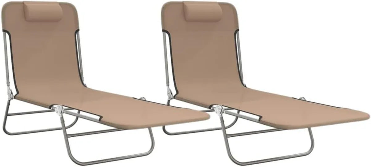 Set 2 Lettini Pieghevoli da Giardino in Textilene, Tortora, Regolabili con Schienale Multi-Posizione
